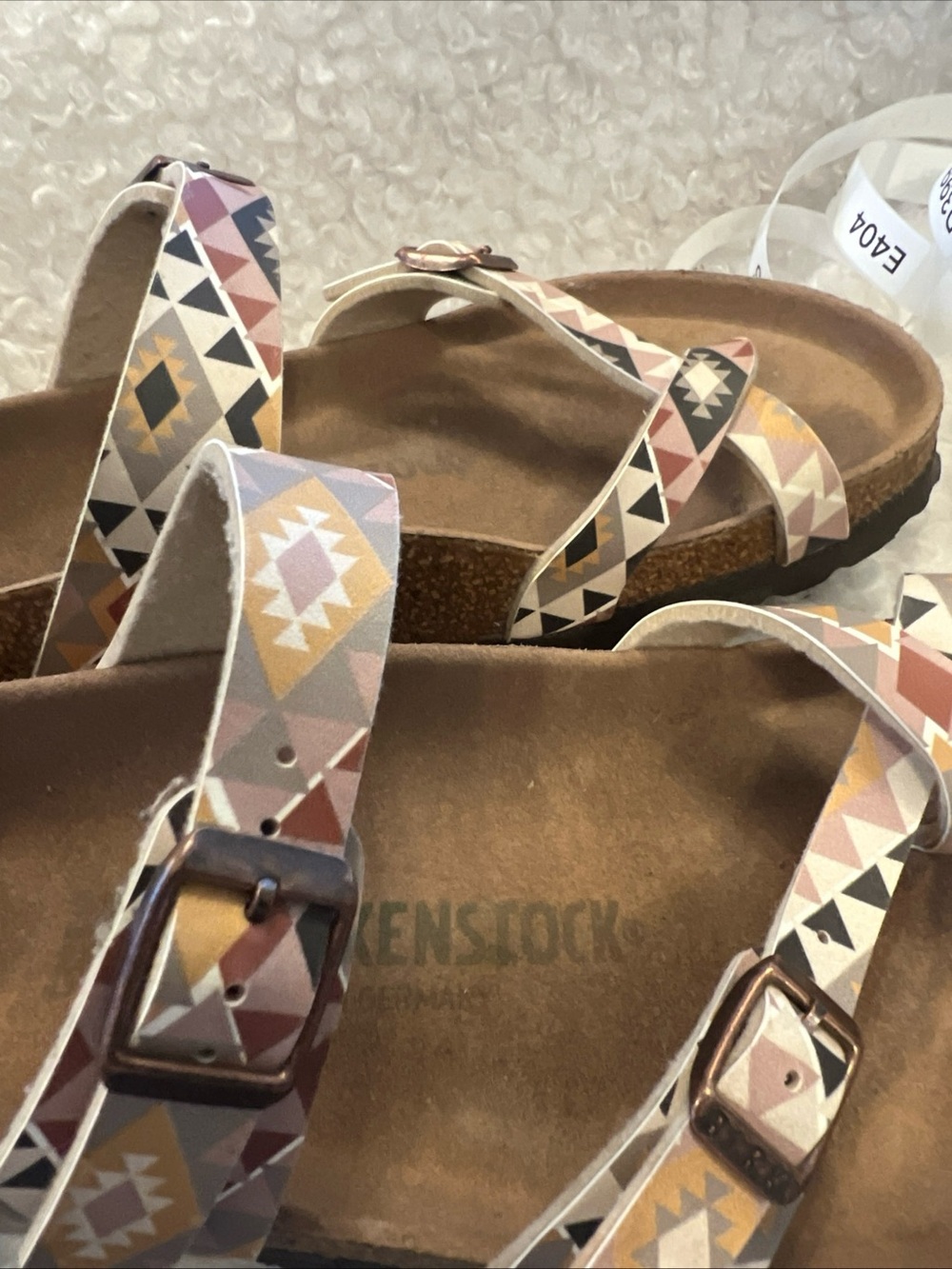 Birkenstock Mayari Sandals in Pink, Tan, Cream & Gray Geometric Print - Picture 9 of 15